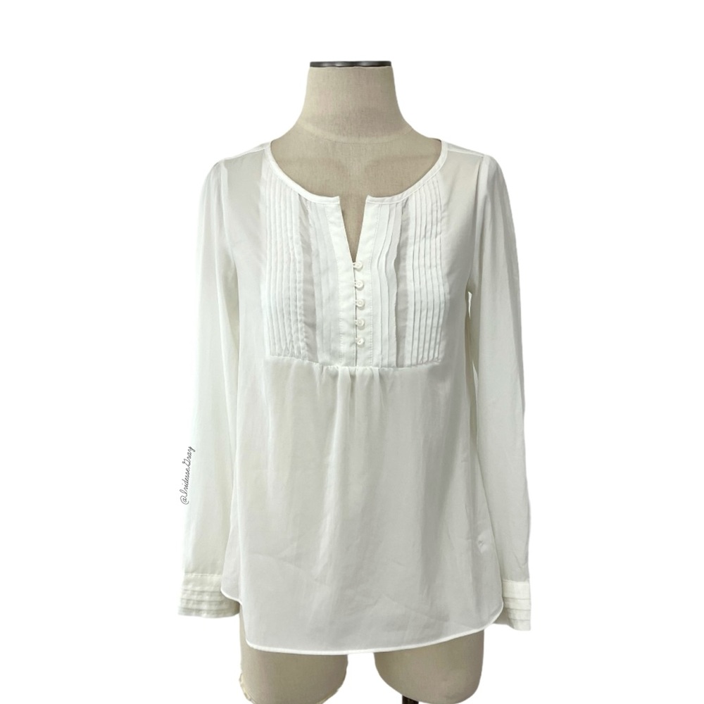 Gap- White Woven Bib Pleat Blouse Size XS